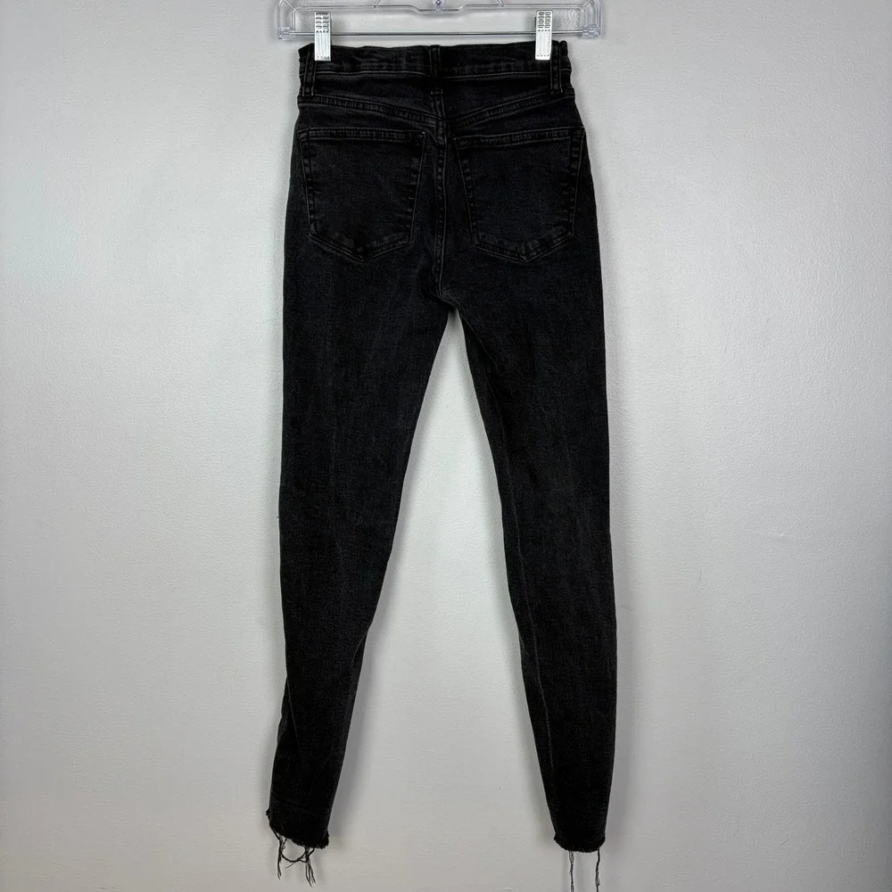 We The Free Distressed Skinny Jeans Black Faded Fitted Denim Casual Size 24